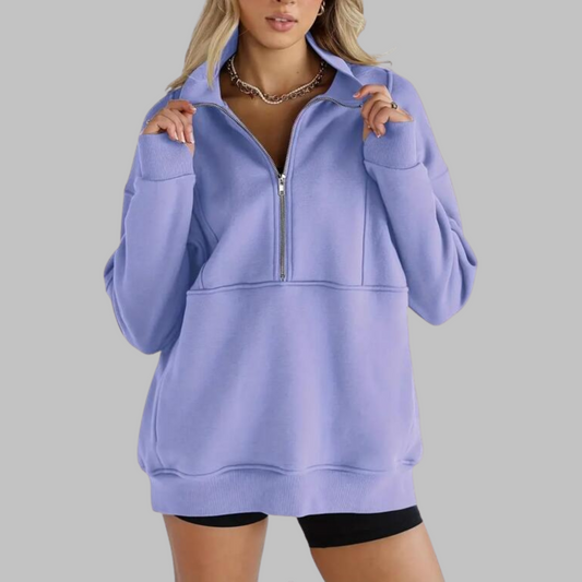 ✨Haut-1 Pull 2025✨ Sweat-shirt ample à col, demi-zip et manches longues pour femmes, collection automne/hiver