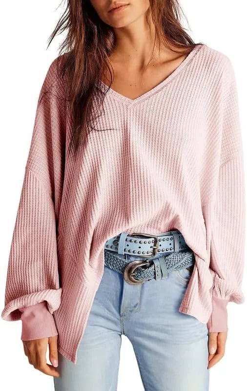 🔥Soldes de début d'automne -69 % DE RÉDUCTION Aujourd'hui🔥Hauts en tricot gaufré pour femme Manches longues lanterne Chemisiers décontractés