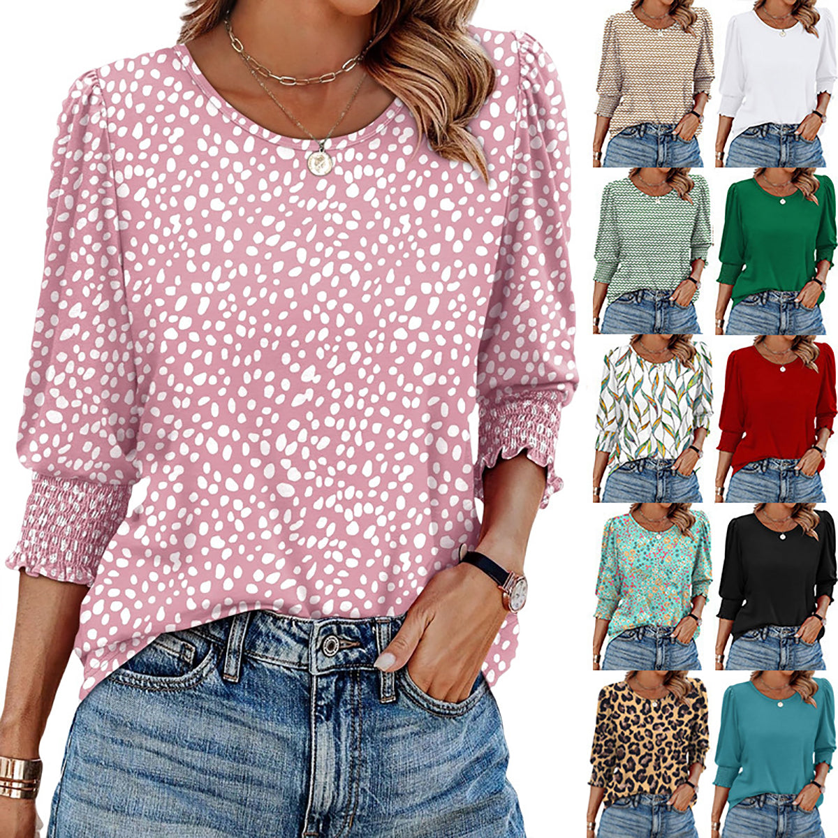 🥳Hauts d'été imprimés pour femmes T-shirt ample à manches coudes