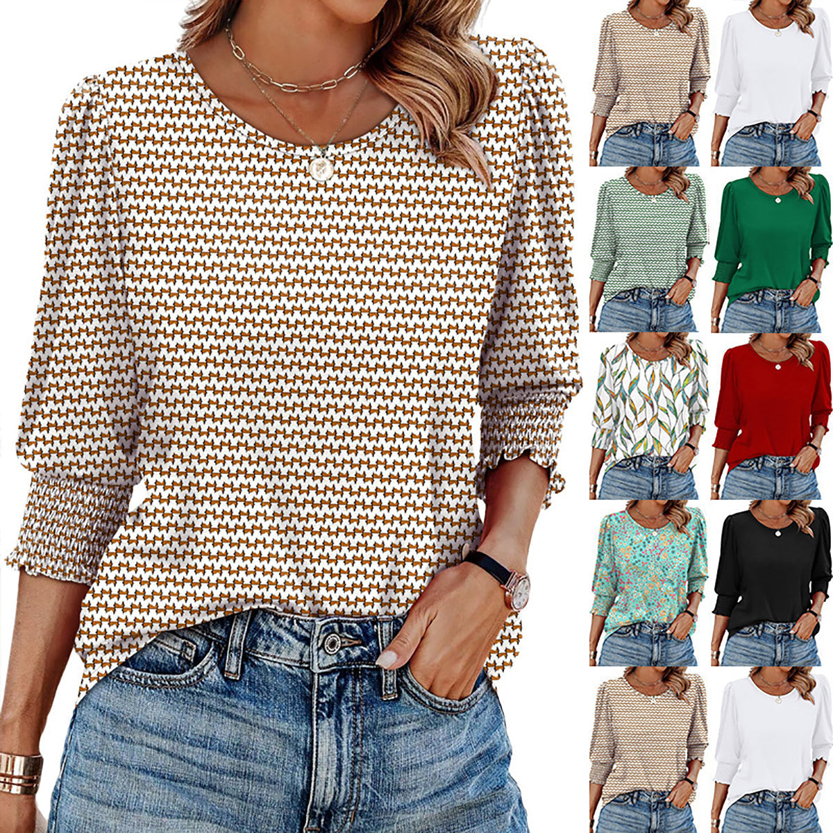 🥳Hauts d'été imprimés pour femmes T-shirt ample à manches coudes