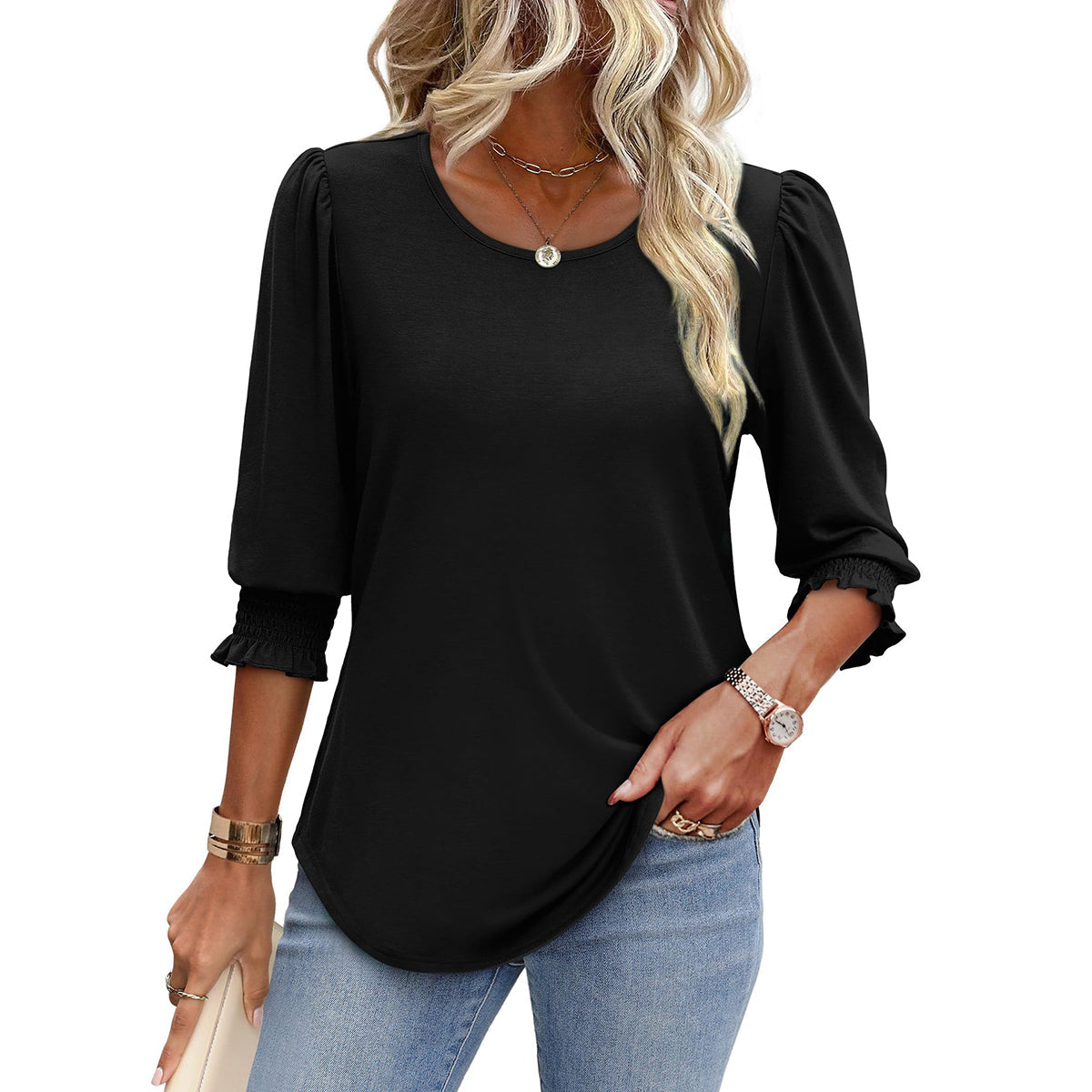 🥳Hauts d'été imprimés pour femmes T-shirt ample à manches coudes