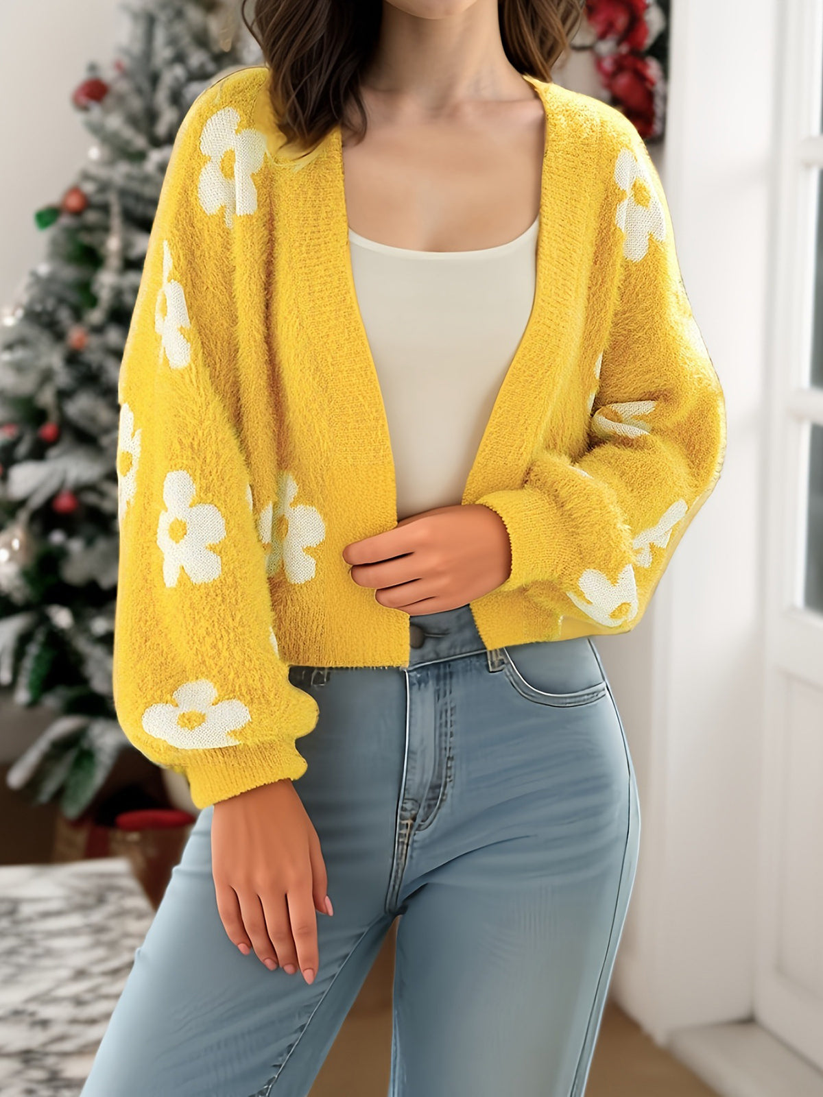 ✨Le Cardigan le plus vendu en 2025✨ | Cardigan Femme Léger en Maille Ouverte Florale Automne/Hiver