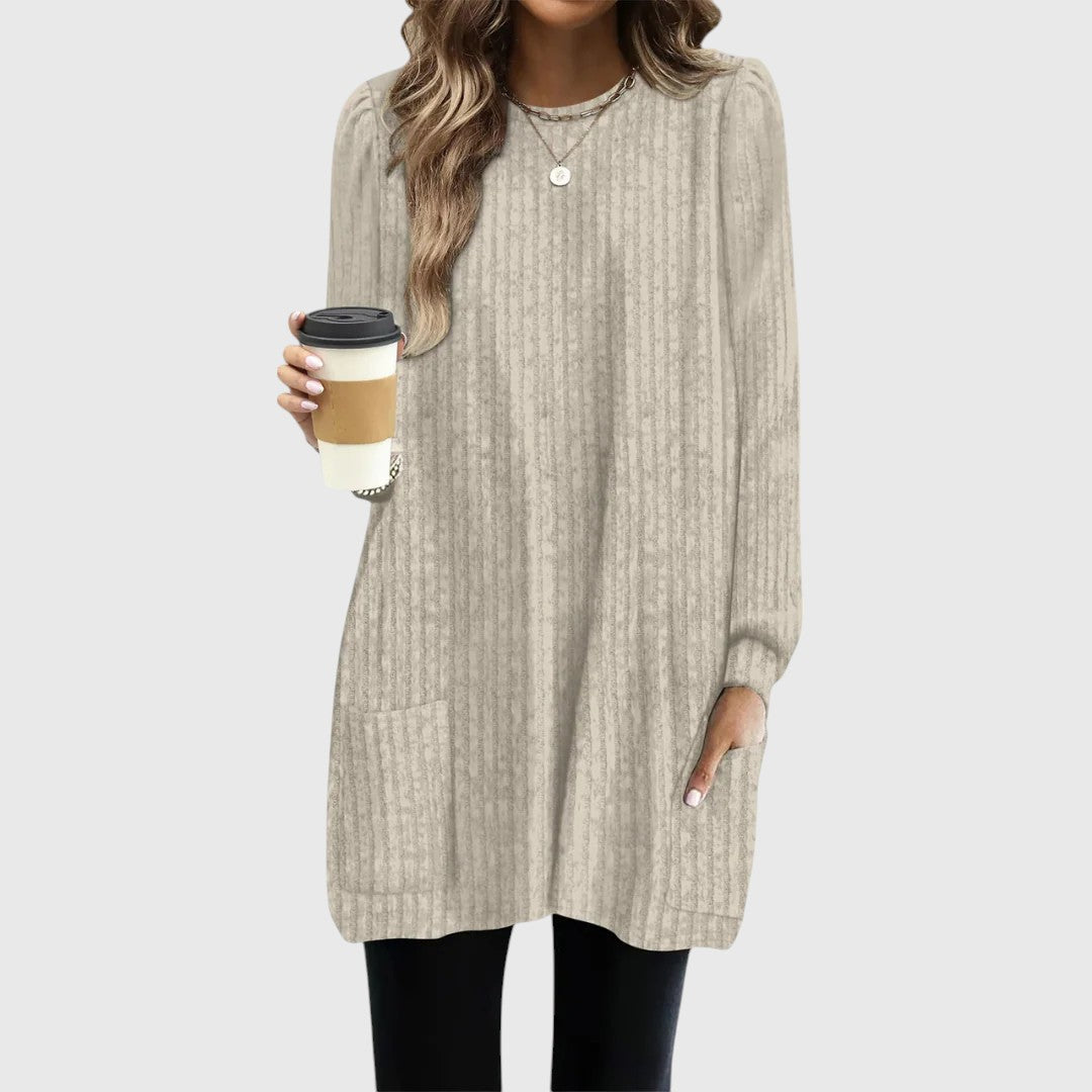 Tunique douillette pour femme, automne/hiver, avec poches