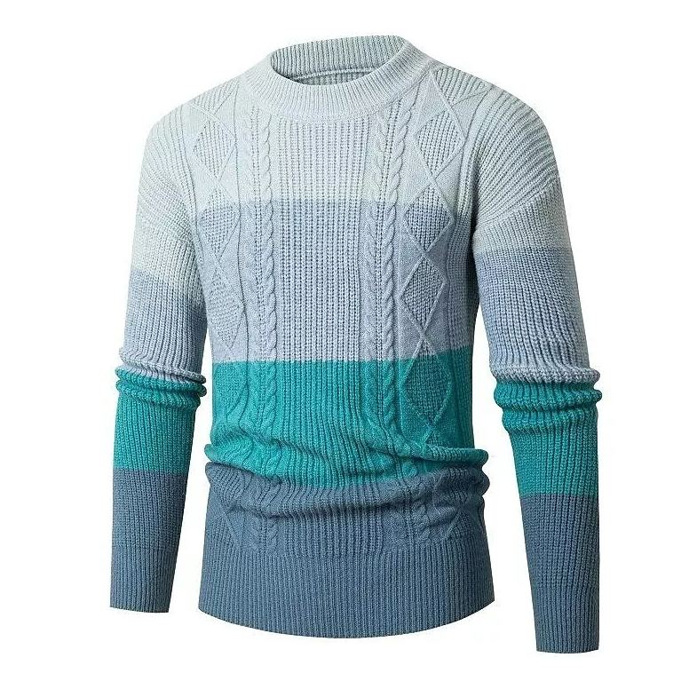 Herren Pullover mit Rundhalsausschnitt im Trendfarbblock-Zopfmuster