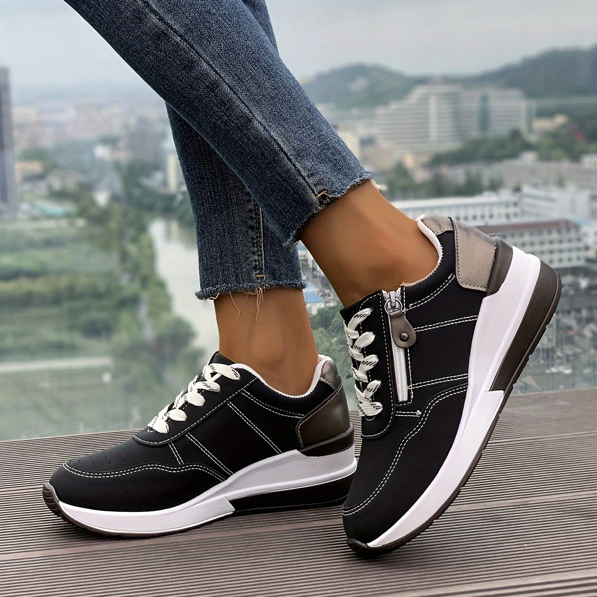 🔥Dernière promotion : 60 % de réduction – Baskets orthopédiques confortables pour femme, à semelle épaisse et fermeture éclair latérale